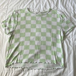 Bluenotes Pastel Green and White Checkered Short Sleeve T-Shirt